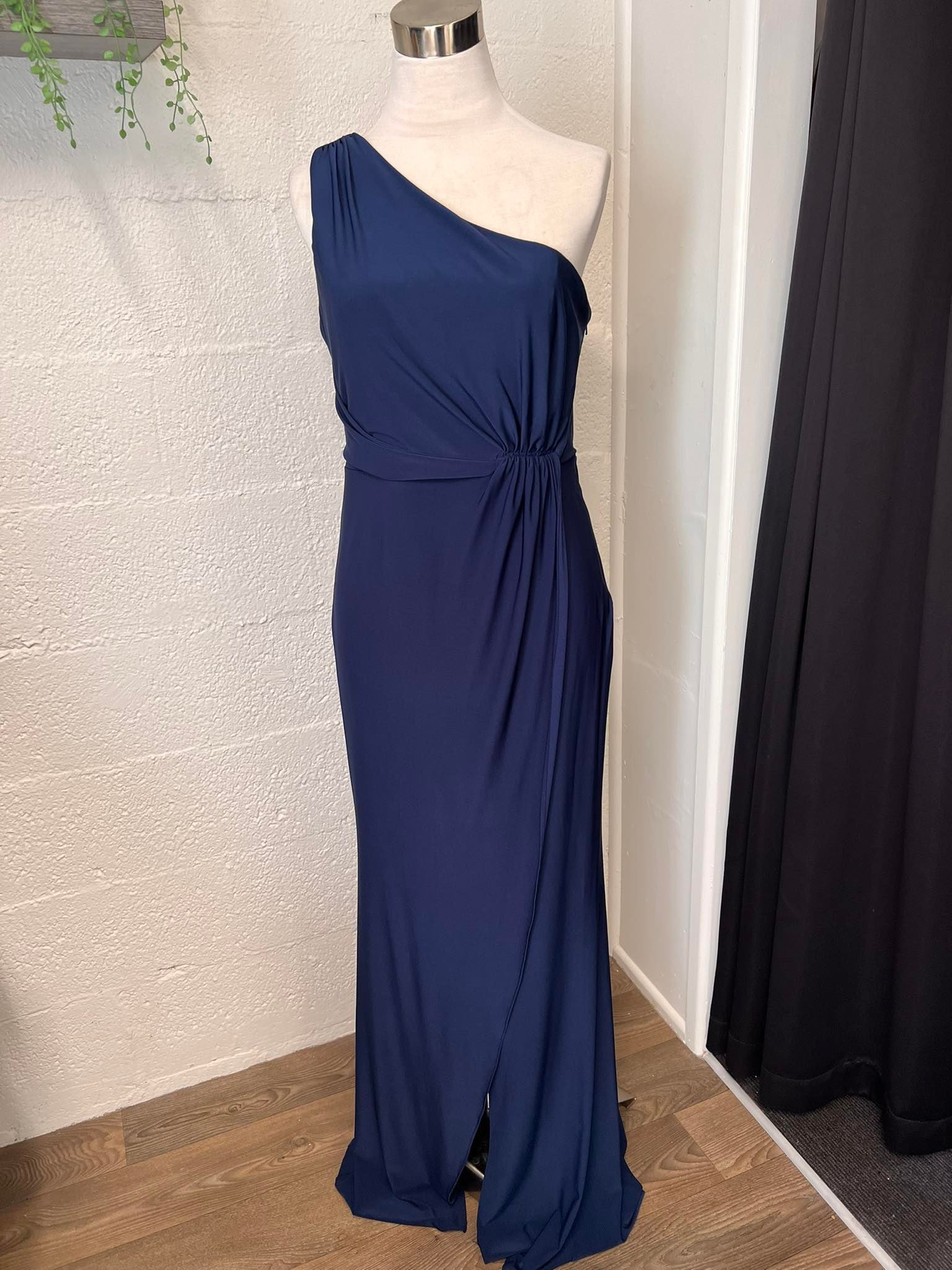 Navy One Shoulder Formal Dress Glittzi gowns nz